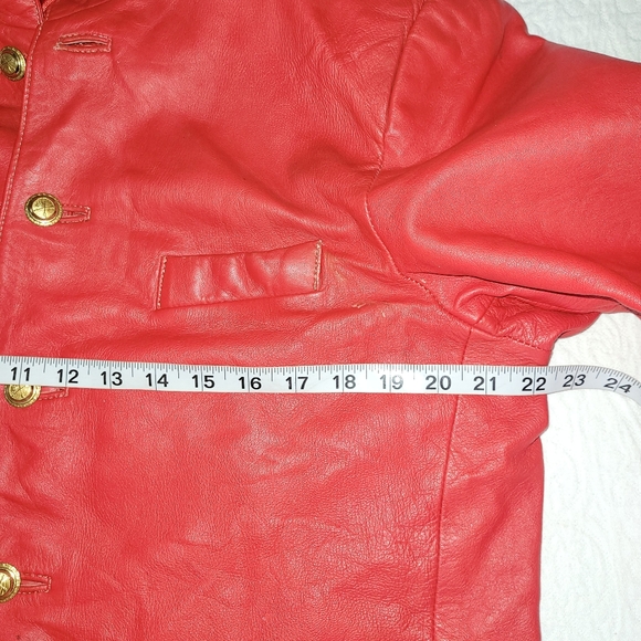 Manart Red Leather Coat Jacket Women's Button Down Lined Pockets Size Large - Picture 9 of 12